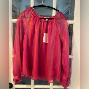 Andree Pink Metallic Shimmer Longsleeve Blouse